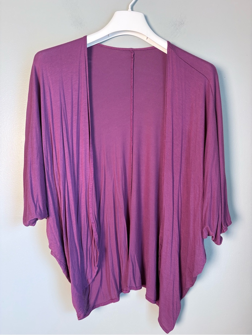 Purple Kimono Short Sleeve Open Front Cardigan Wrap Poncho One Size / OS